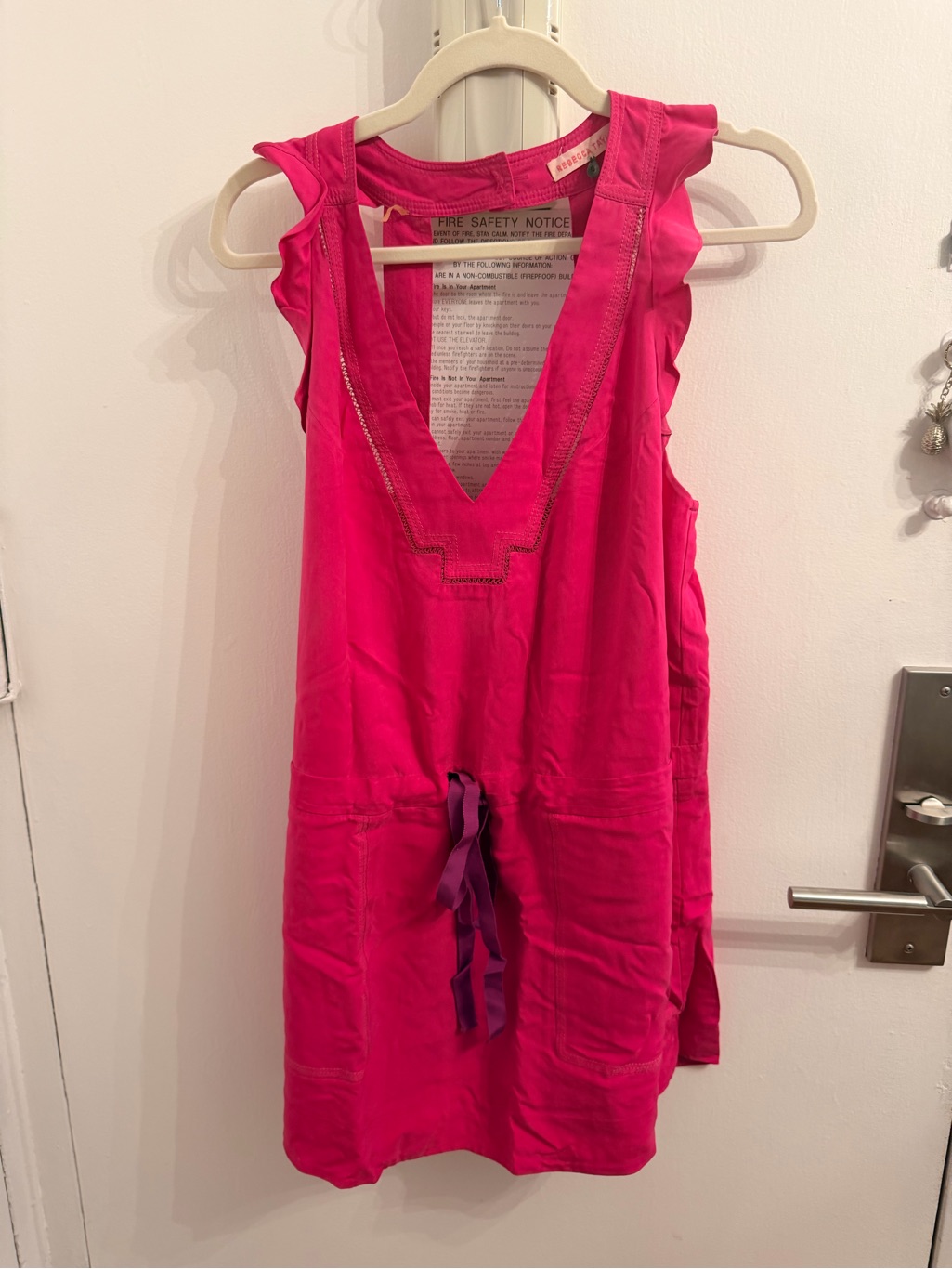 Rebecca Taylor Hot Pink Mini Dress With Purple Tie